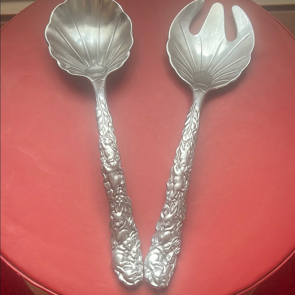 VTG 90s Arthur Court Salad Server Set with Rabbits